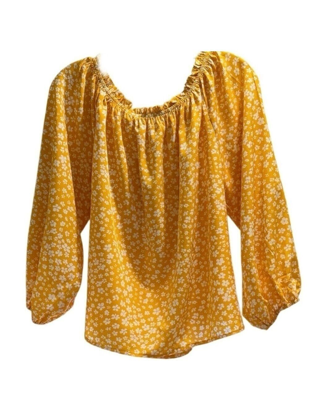 Floral Yellow Off Shoulder Top - Size Medium - Picture 3 of 6